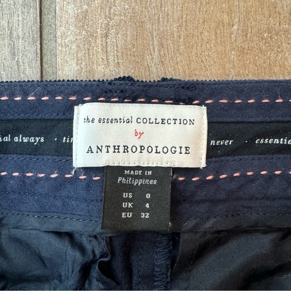 Anthropologie Women's Essential Corduroy Kick Flare Trouser Pants Navy Crop 0 - Picture 4 of 6
